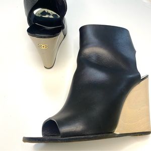 CHANEL slingback wedge black leather 5.5